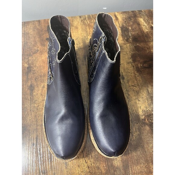 Spring Step L'Artiste Boots Women's 42 Blue Embroidered Leather Floral Braided - Picture 6 of 8